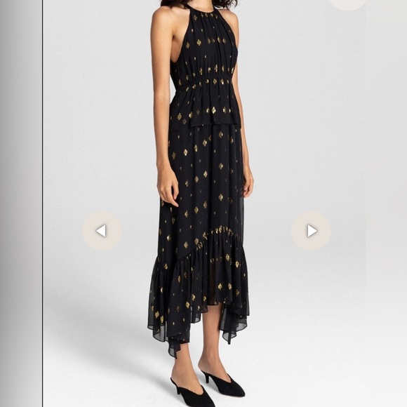 A.L.C. Rosa silk halter dress in black and gold. Size 4. Excellent condition. - Picture 4 of 9